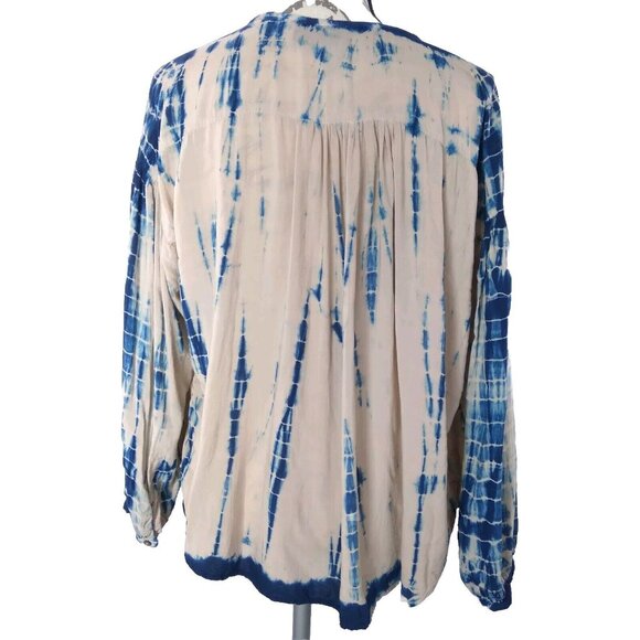 Vici Women's Tie Dye Blouse Low Keyhole Long Sleeve Fringed Boho size Medium - Picture 2 of 14